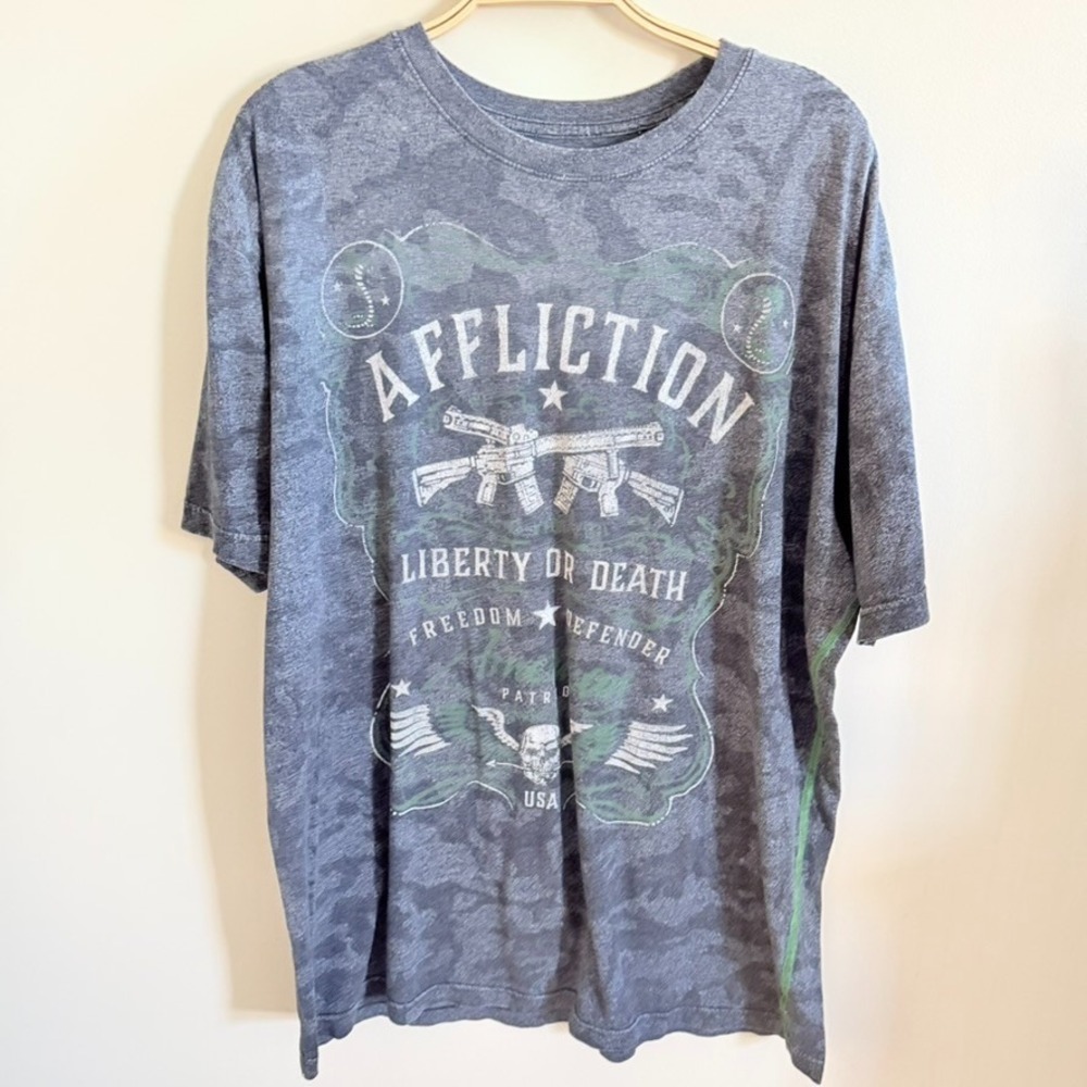 Affliction Y2K Vintage Gray‎ Liberty Men's Skull Graphic Logo  Tee Shirt XXL